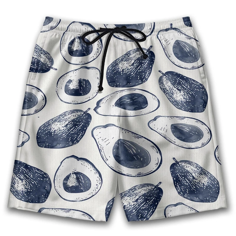 Cute Avocado Design Short Pants For Men Clothes Hip Hop Boy Fruit Swimming Shorts Men Kawaii Kids Beach Shorts Avocados Bermudas