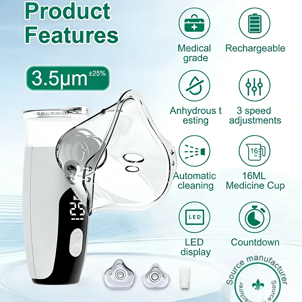 3.5μm Rechargeable Mesh Nebulizer with LED Screen Silent Portable Medical Handheld Nebulizador Inhaler Inhalator Atomizer