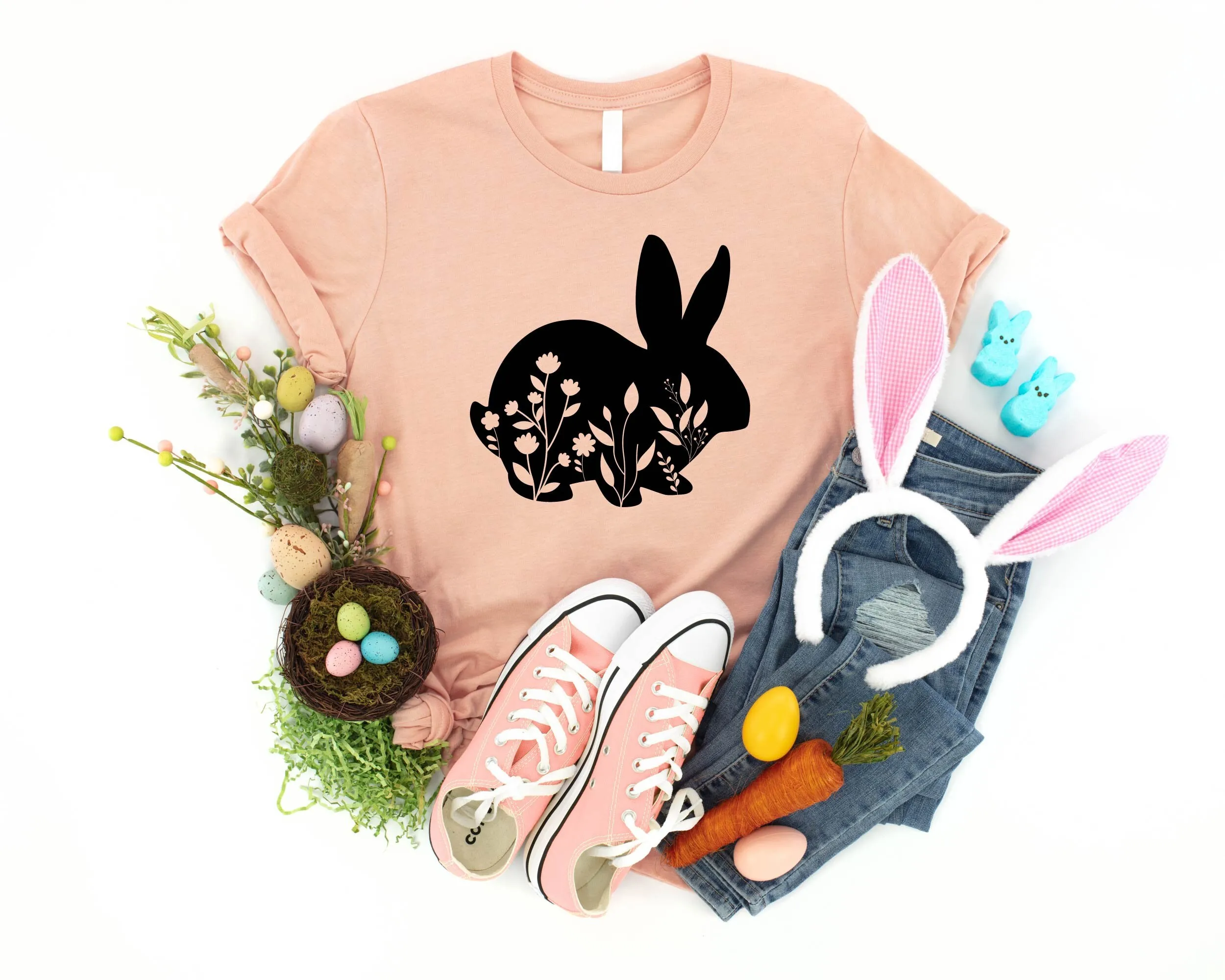 

Floral bunny T Shirt Easter Happy RabbiT
