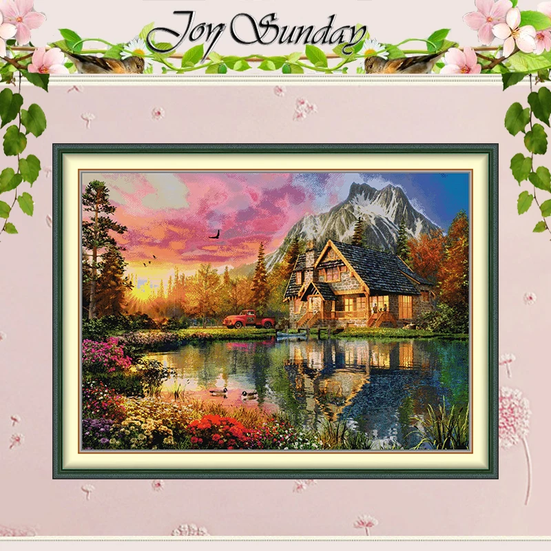 

Mountain Cabin Patterns Counted Cross Stitch Set DIY 11CT 14CT 16CT HD Stamped DMC Cross-stitch Kit Embroidery Needlework Crafts