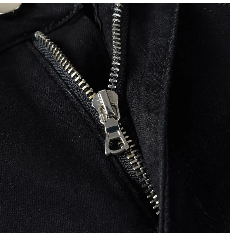 Herren Plissierte Patchwork-Biker-Jeans Streetwear Skinny Tapered Stretch-Denim-Hose Zerrissene Patchwork-Schwarze Hose – Detail 8