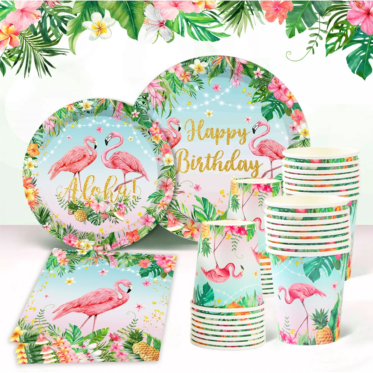 Ghirlande di fenicotteri hawaiani Set di stoviglie usa e getta Summer Beach Birthday Party Decor Kids Hawaii Luau Tropical Party Supplies