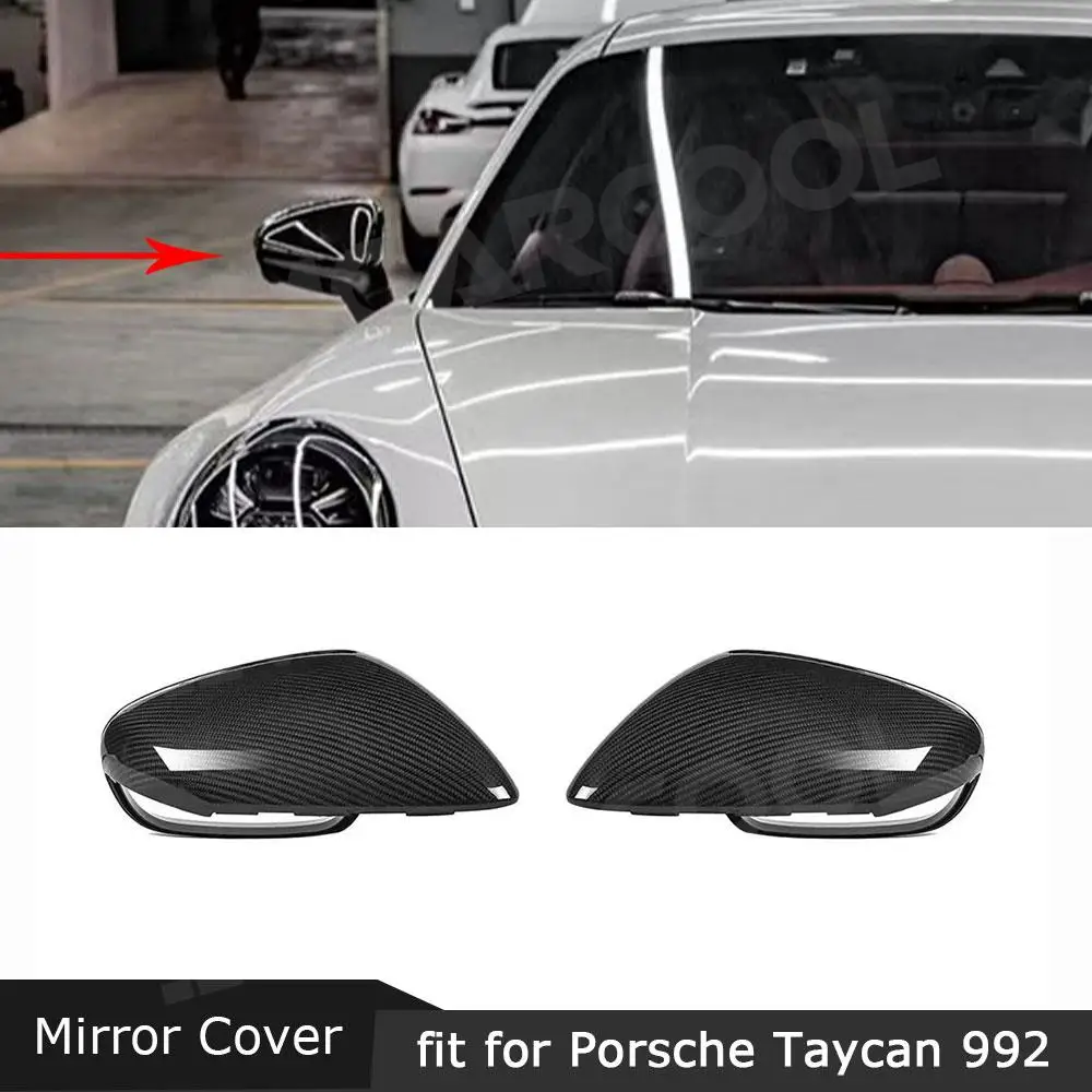 

Car Door Rearview Mirror Cover Snap Cap For Porsche 992 Taycan 2019+ LHD 2PCS Dry Carbon Fiber Replacement Side Mirror Protector