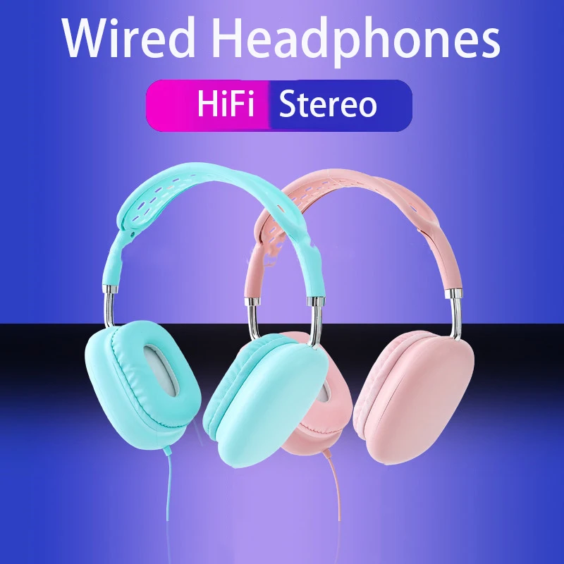 Gaming Headset HiFi Stereo Sound Quality Wired Earphones Music Headphone with Mic 3.5mm audio cable for iPad Tablet Smart phones