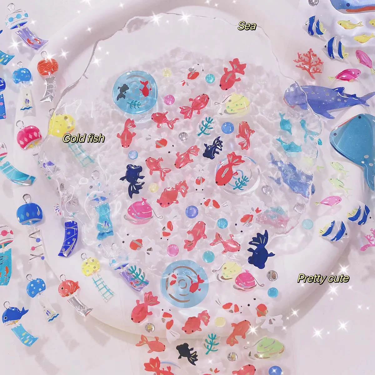 Crystal Drop 3D adesivi in PVC Scrapbooking Hot Stamping Sticker Wind Chime Goldfish Ice Cream Diy Journal Diary Cute Decor Gift