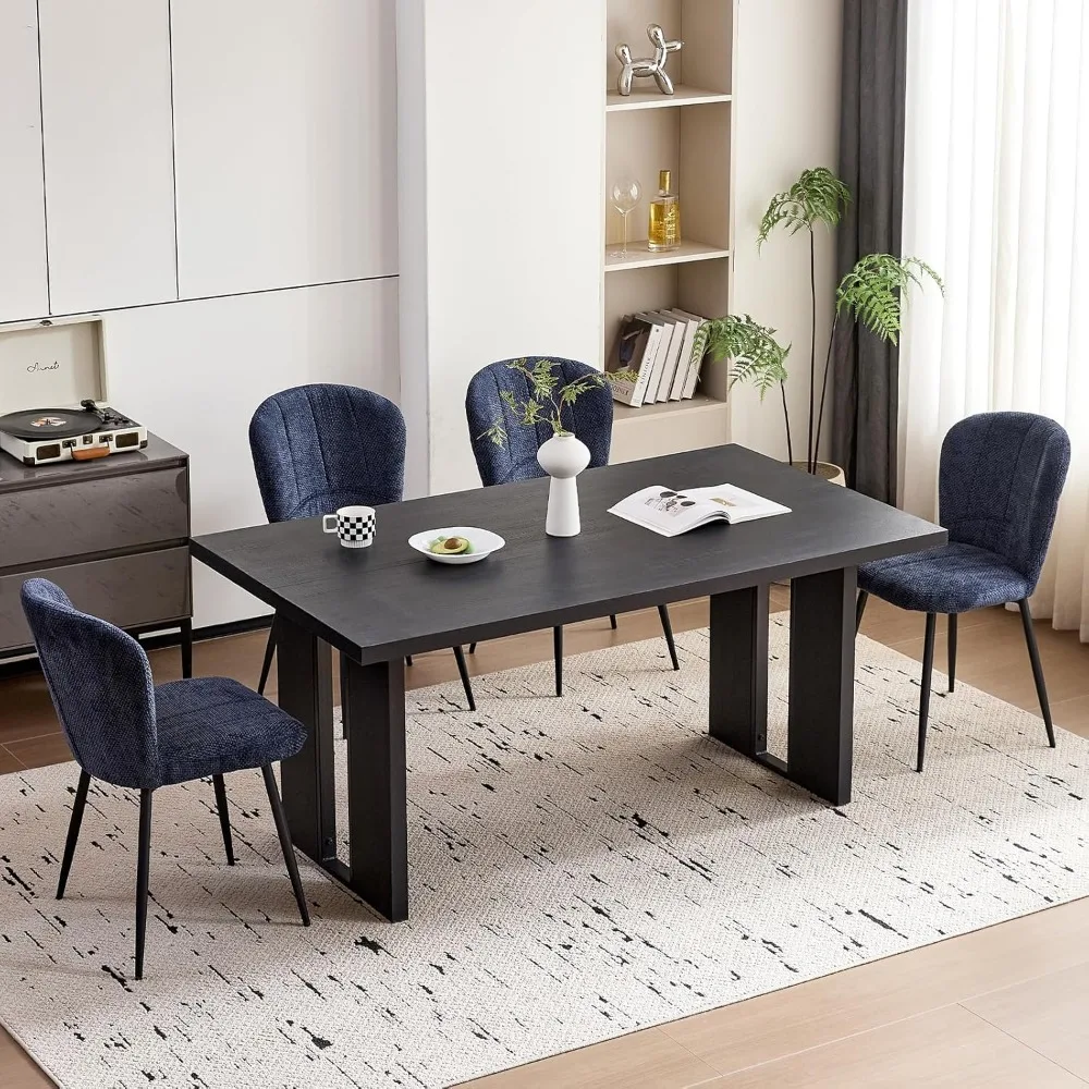 

63" Dining Table for 4 6 People, Rectangular Farmhouse Kitchen Table, Wooden Furniture with Heavy Duty Legs (Only Table) for Apa