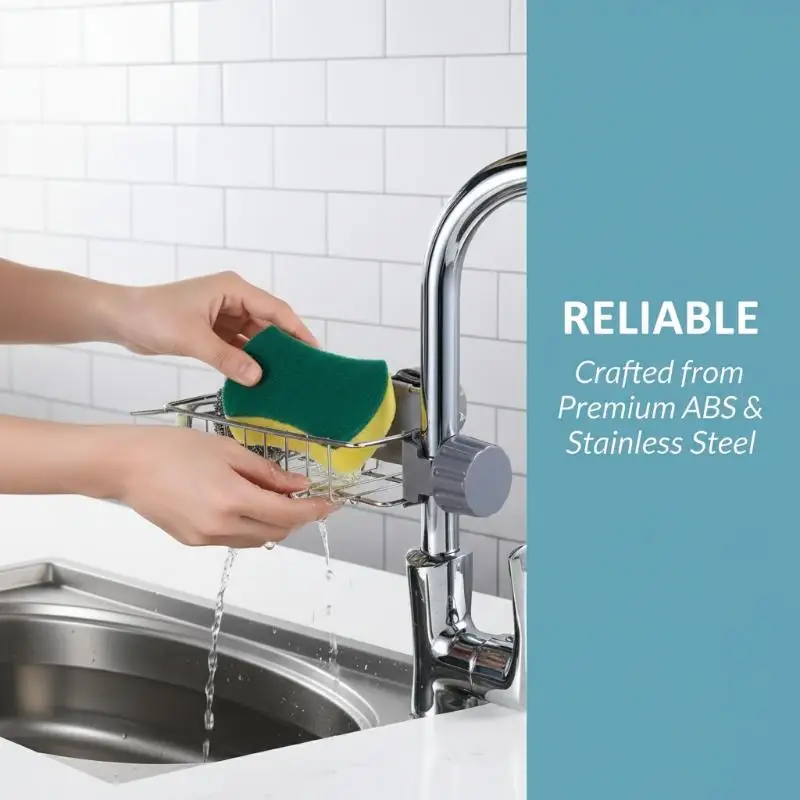 Stainless Steel Faucet Holder Practical Sink Rack for Soap and Sponge Storage