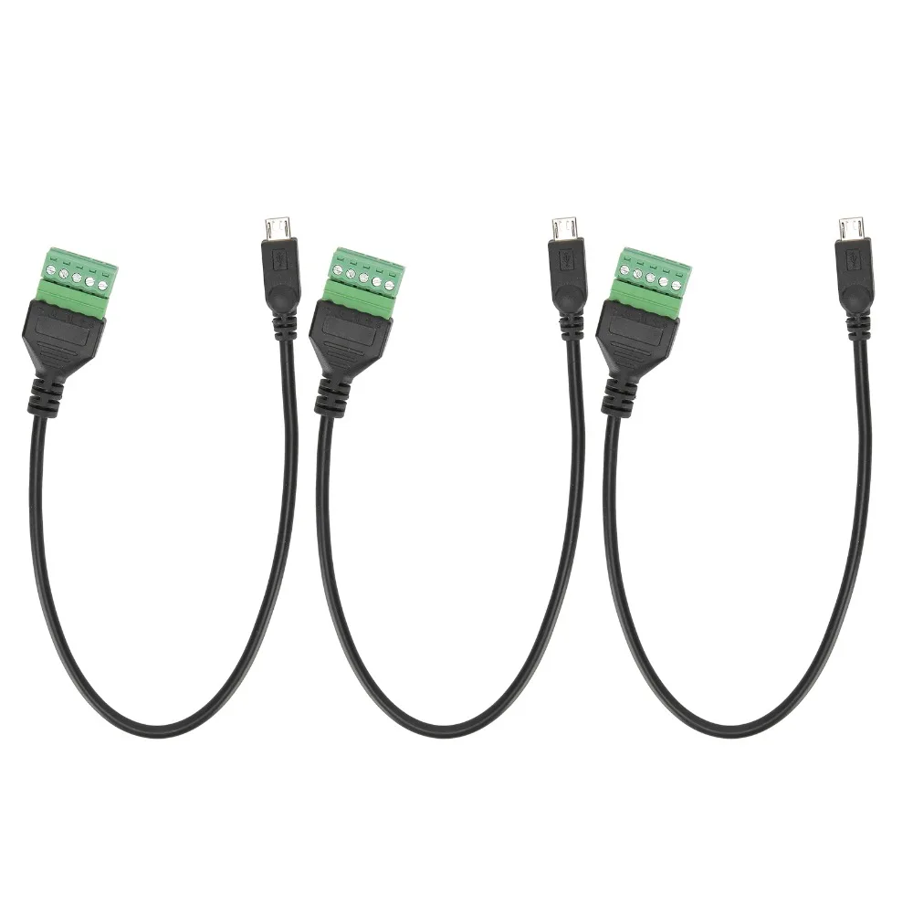 3pcs with Shield Solderless Terminal Plug Micro USB Adapter Cable Solderless Portable 5 Pin Male to 5 Pin Screw Cable