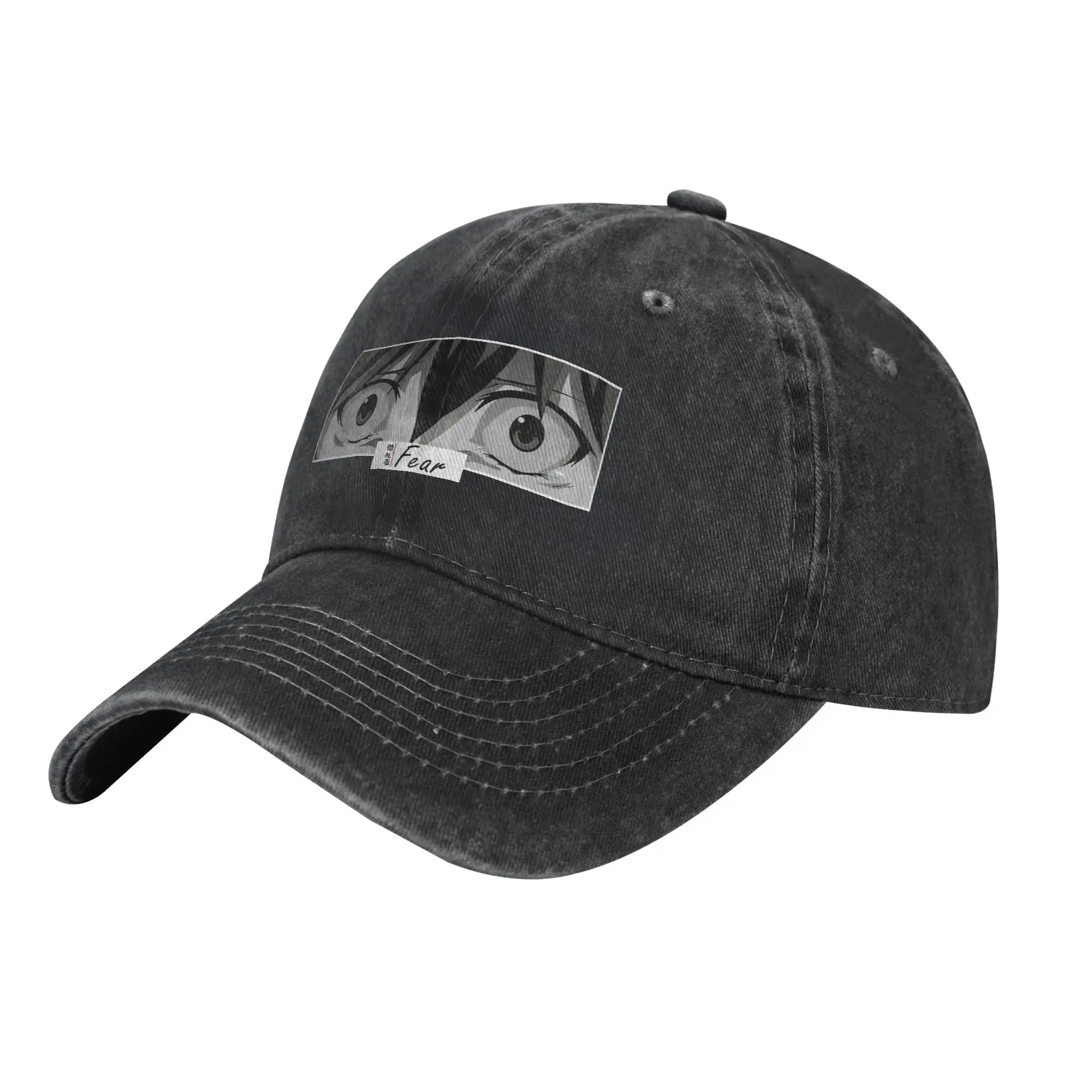 Fearful Anime Eyes Japan Typography Manga Panel Black   White Fashion Baseball Cap  Plain Sharp Visors  Flea Market Sharp Visors