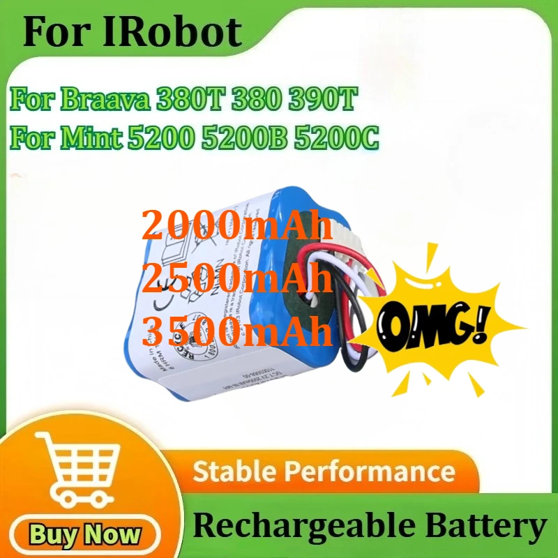 

7.2V 2000/2500/3500mAh Vacuum Cleaner Upgraded Battery for IRobot Braava 390T 380T 380 for Mint 5200 5200B 5200C NI-MH Battery