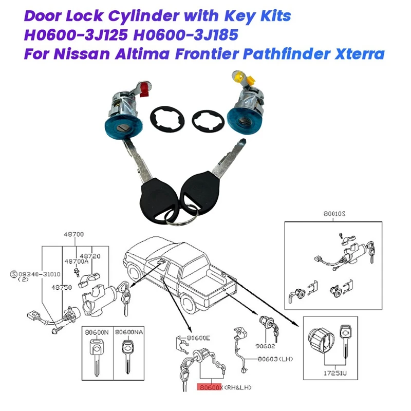 Car Door Lock Cylinder With Key Kits H0600-3J125 H06003J185 For Nissan Altima Frontier Pathfinder Xterra H06000W000