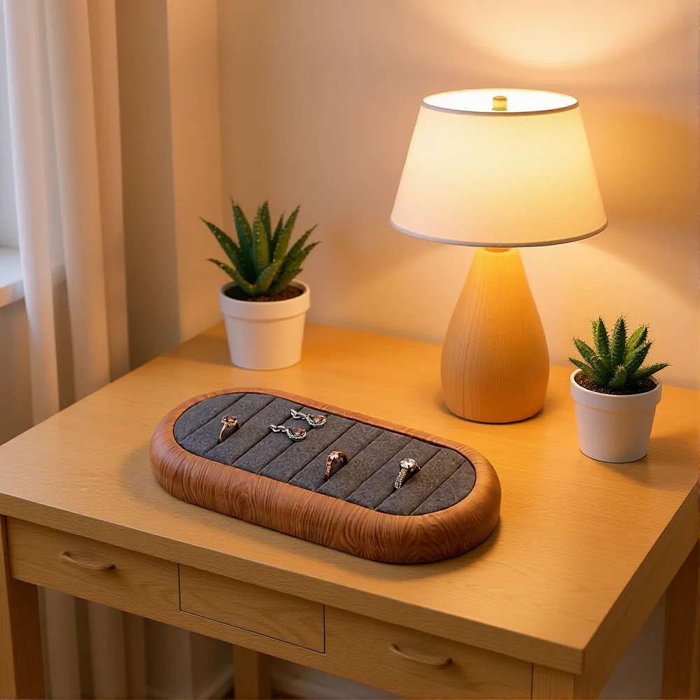 

Wood Microfiber Ring Storage Tray Earrings Display Tray Trinket Separators Props Women's Jewelry Showcase for Exhibitors Jeweler