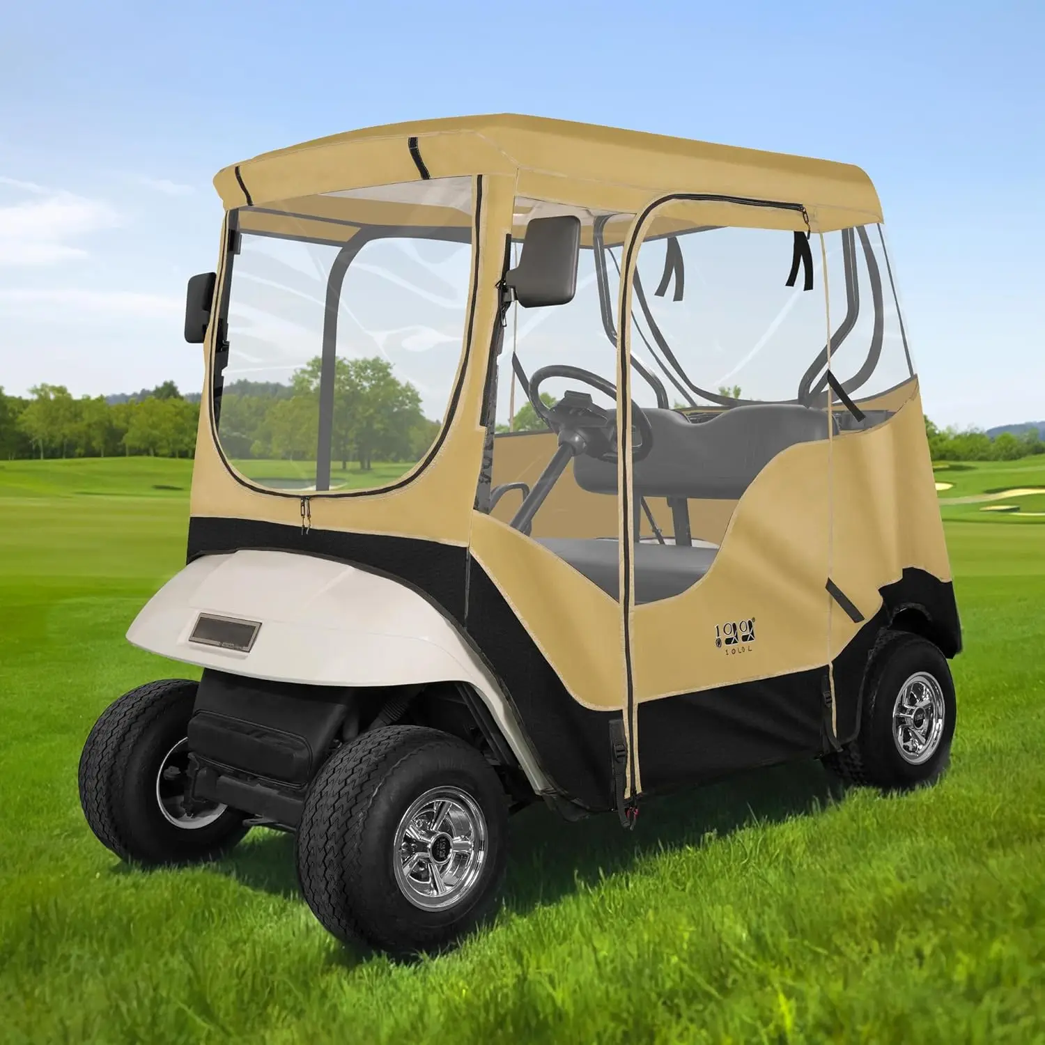 

10L0L Golf Cart Enclosure for EZGO TXT 2 Passenger, Clear Window Rain Cover All Weather Waterproof Windproof, Khaki