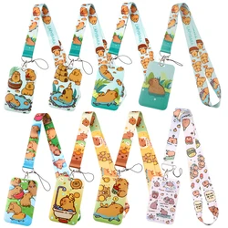 Capybara-Porte-clé avec lanières pour clé, sangle de cou pour carte, badge, salle de sport, porte-clés, cosplay, accessoires, jouets, cadeau, mignon