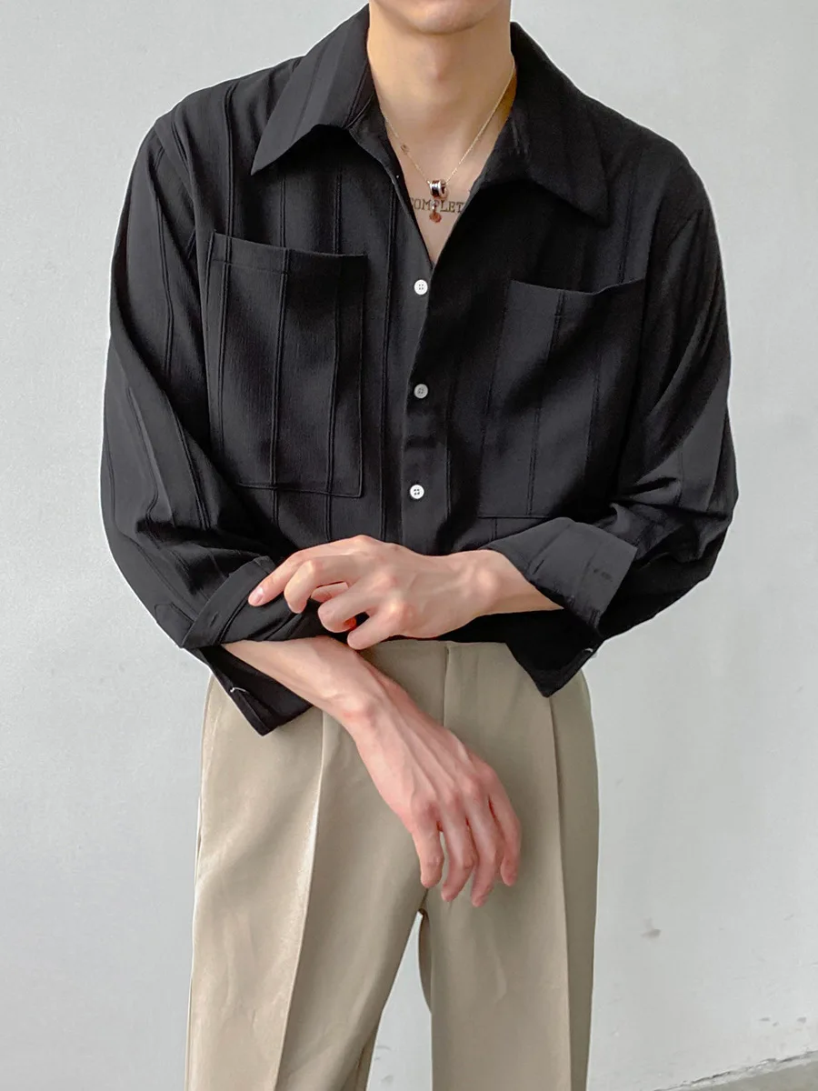 Men's White Black Shirts 2025 Spring Autumn New Long Sleeve Shirt Solid Color Casual office suit shirts Top