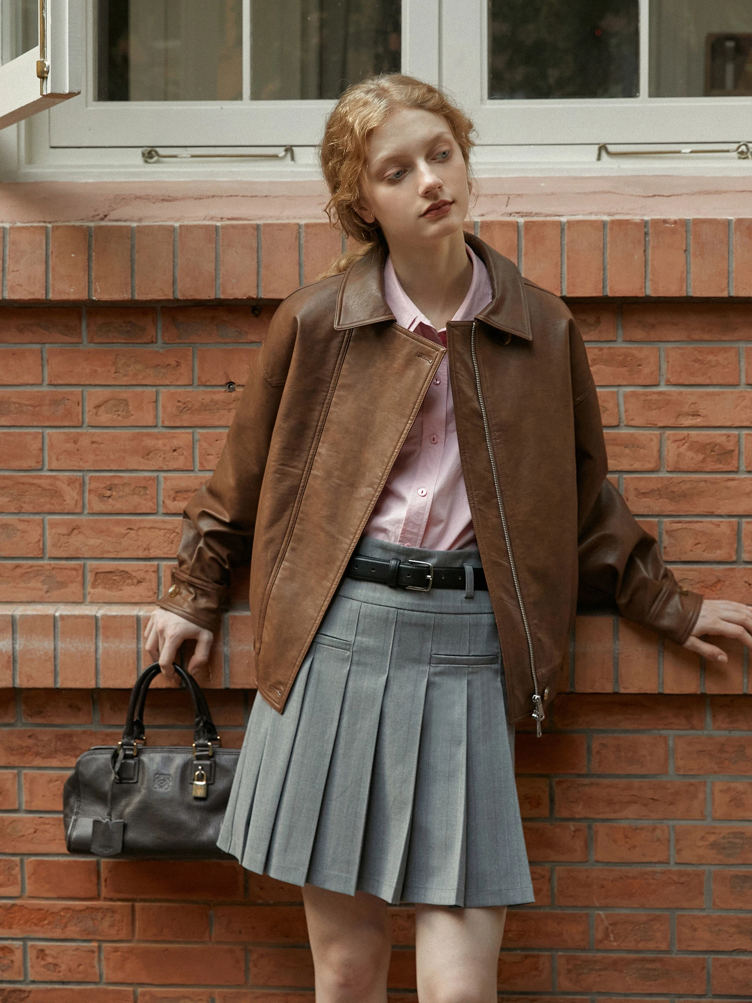 LLANO Jesienno-zimowa damska kurtka brązowa patchworkowa matowa odzież wierzchnia rozmiar uniwersalny modna retro skóra PU