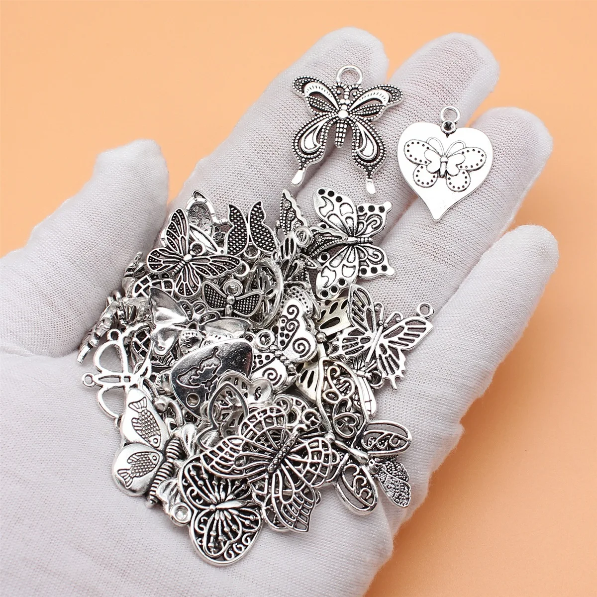 48pcs Antique Silver Color Butterfly Charms Collection For DIY Jewelry Making, 48 Styles, 1 of Each