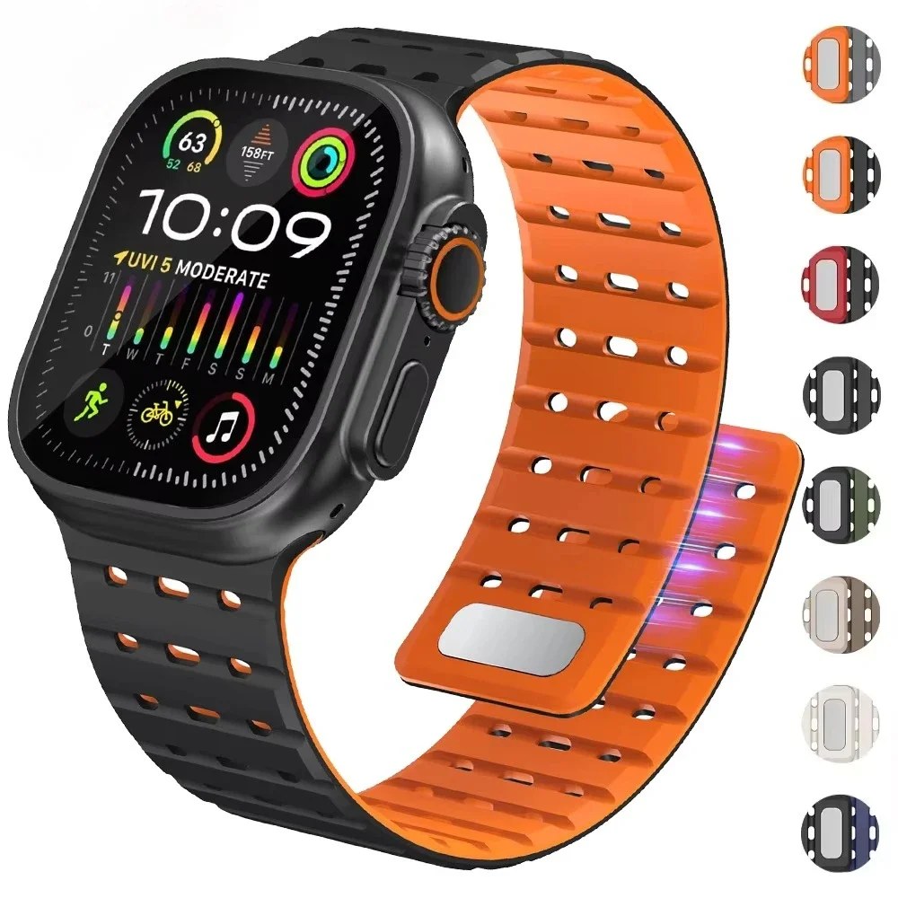 

Magnetic Strap For Apple Watch Ultra 2 49mm 44mm 45mm 46mm 42mm Belt Silicone Bracelet iWatch Series 10 8 7 6 5 9 Se 40mm Bands