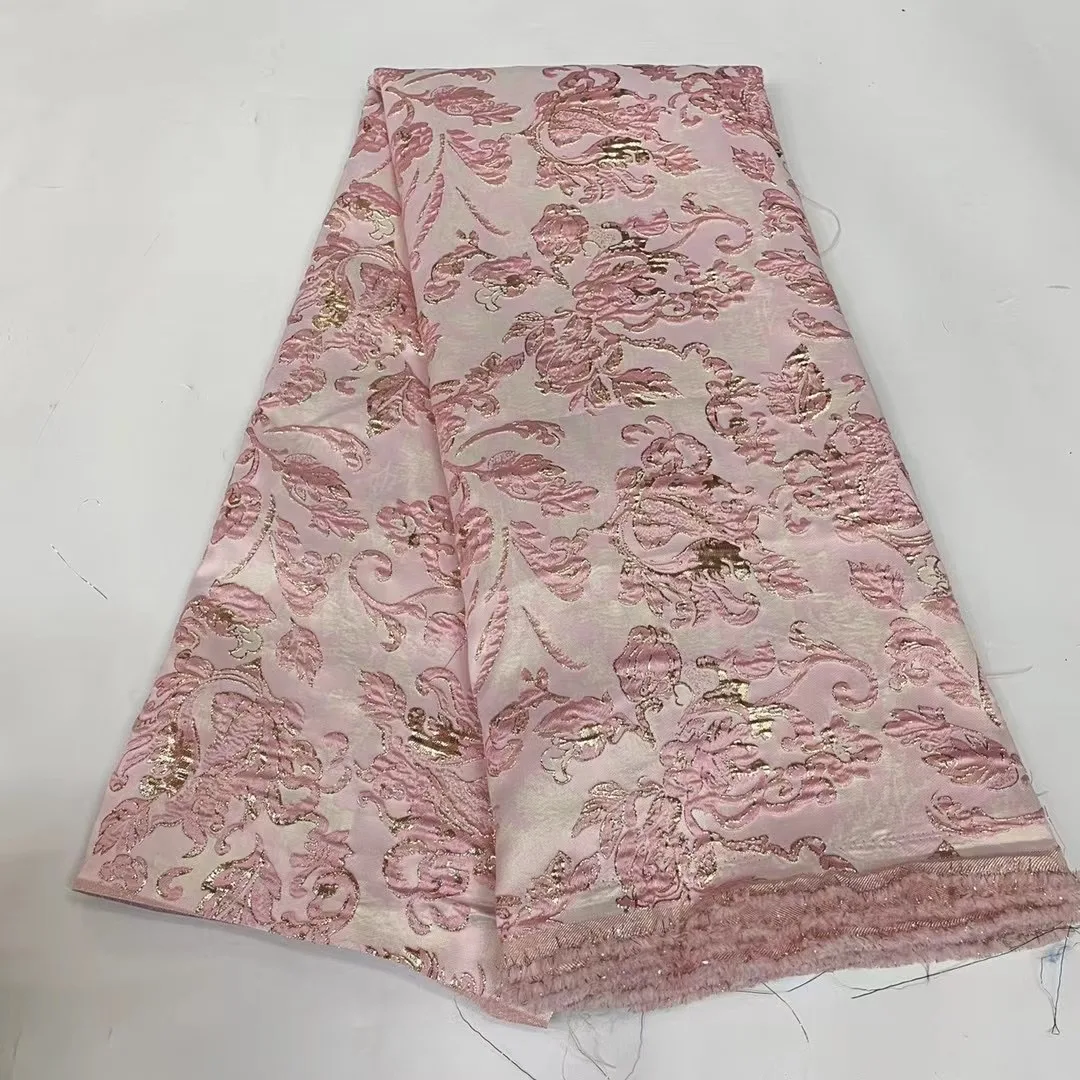 

Pink African Brocade Jacquard Lace Fabric Nigerian Damask Floral Organza Material French Lace Fabric For Sewing Dress PJK22171