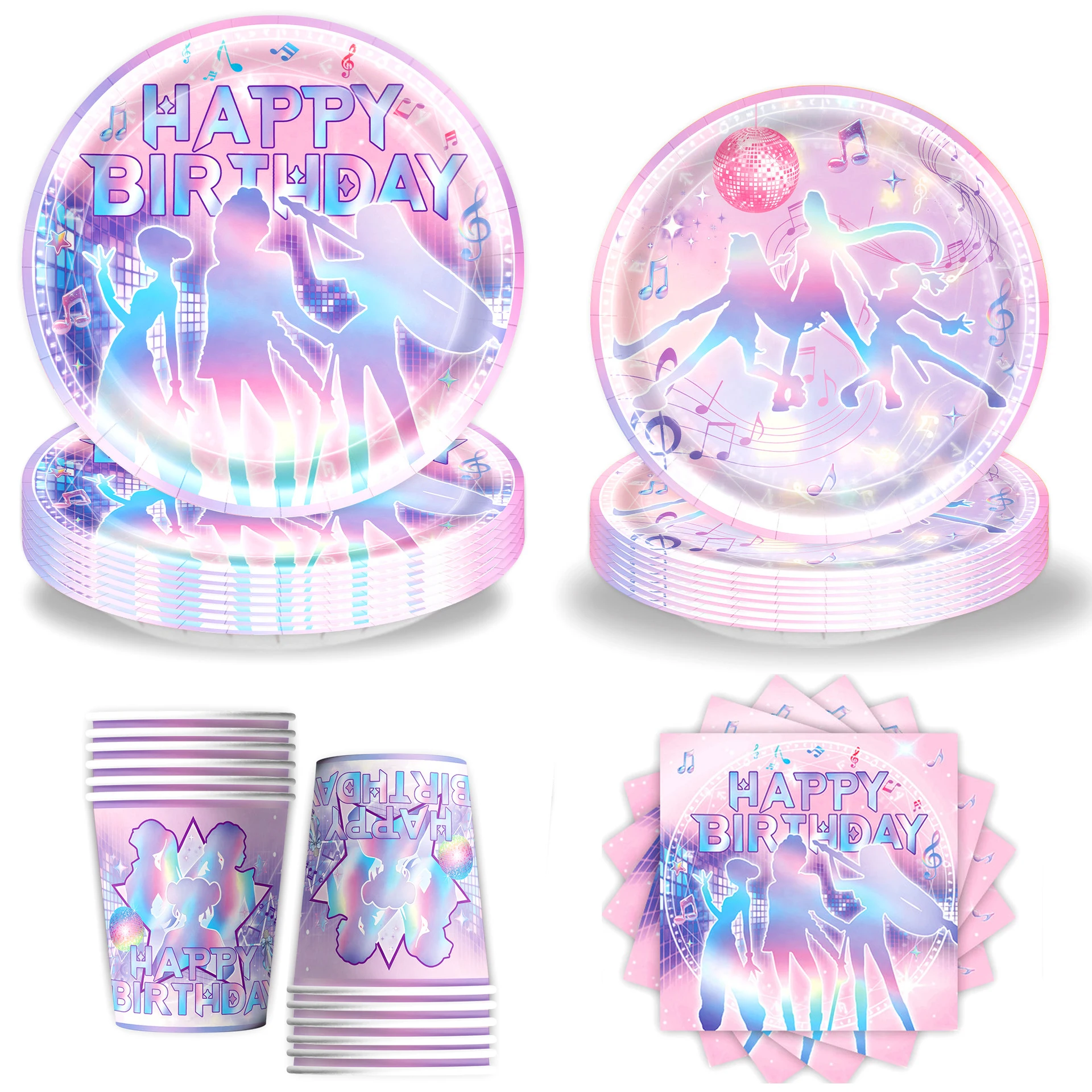 Décorations d'anniversaire pour filles, décorations de table d'anniversaire, 50 pièces, vaisselle de fête, assiettes en papier, gobelets, serviettes, fournitures pour fête d'anniversaire