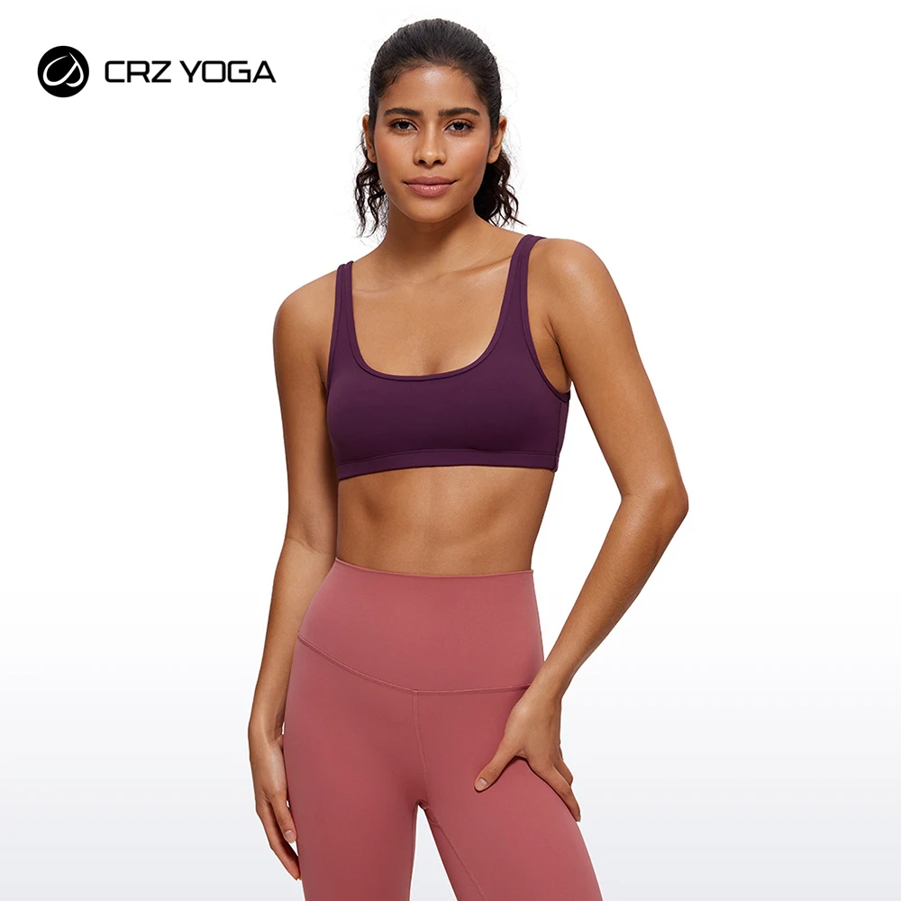 CRZ YOGA Butterluxe Mini Bra for Women - Scoop Neck Low Impact Wireless Sports Bra Yoga Cami Padded Workout Bra