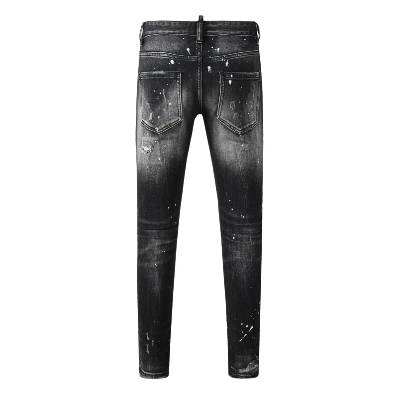 Street Fashion Men's Jeans Stretch Slim Graffiti Black Gray Jeans Retro Hip-Hop Brand Pants Hombre