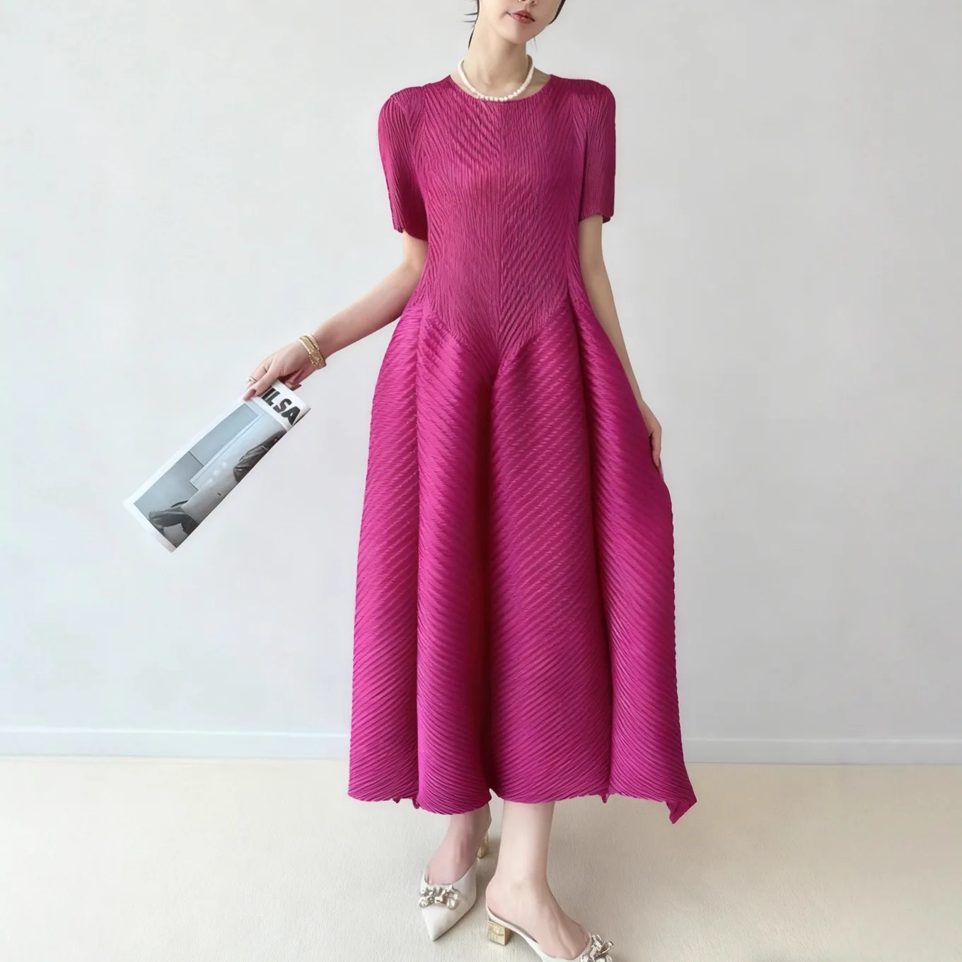 

Складная ort Sve Dr Женская Sensation Весна Лето Юбка с высокой талией и цветочным бутоном Трансграничная юбка среднего возраста и ly Wo...