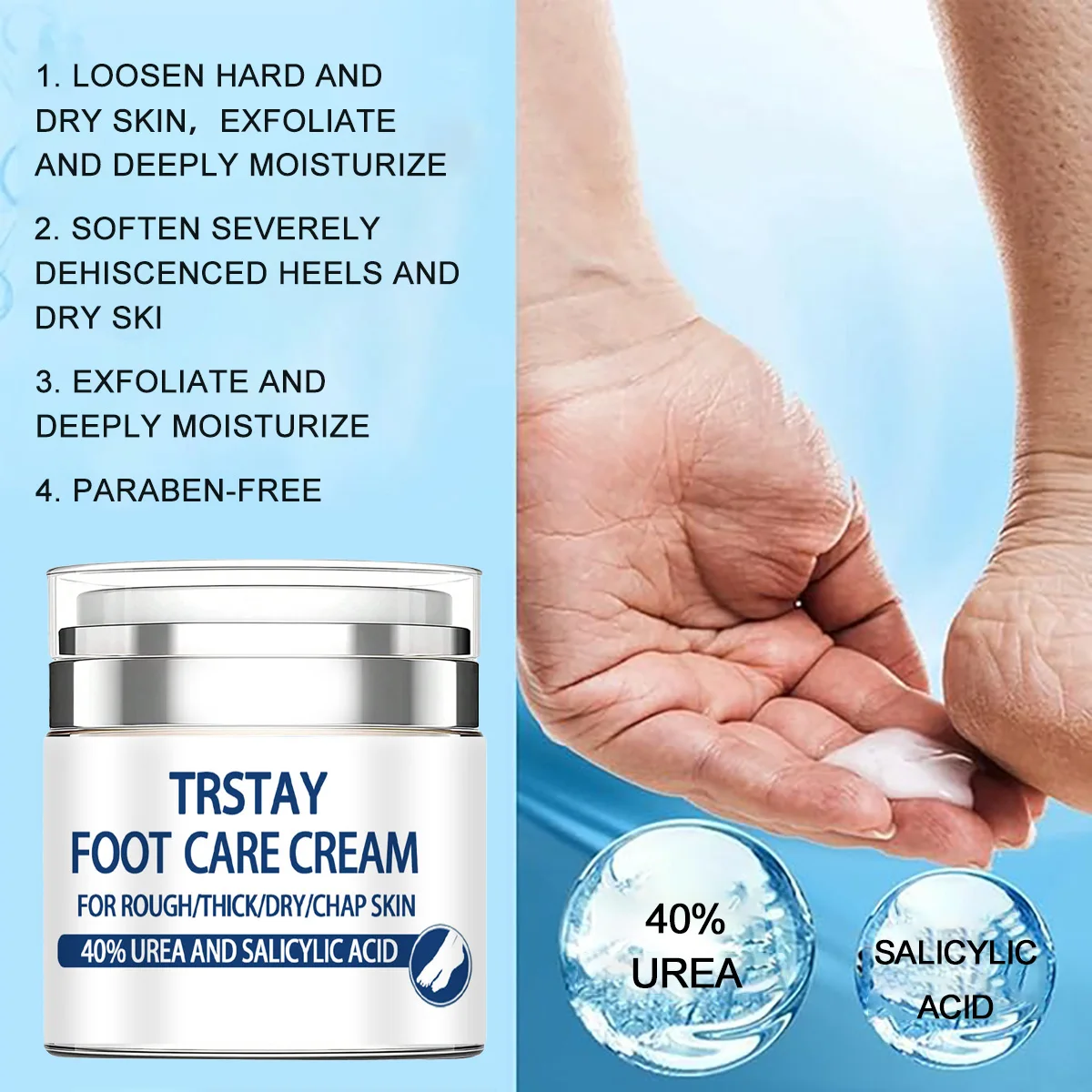 Ebanel Urea Cream 40% plus Salicylic Acid 2%, Foot Cream for Dry Cracked Heels Feet Knees Elbows Hands, Foot Dead Skin Cuticle