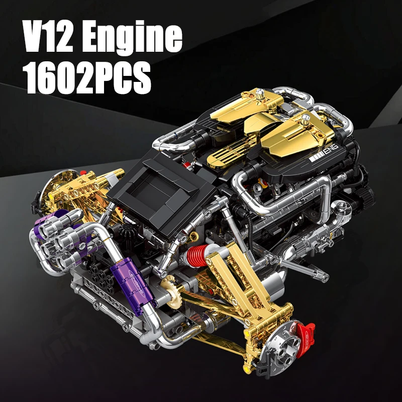 

1602PCS V12 Engine Building Blocks Model Simulation Motorize Small Particle Bricks Educational Toys Adult Kids Christmas Gifts