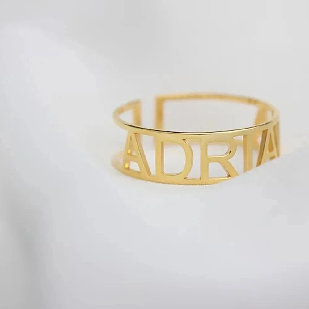 Personalized Custom Letter Name Open Ring Hollow Stainless Steel Adjustable Wedding Rings for Women Jewelry Valentine's Day Gift view 4