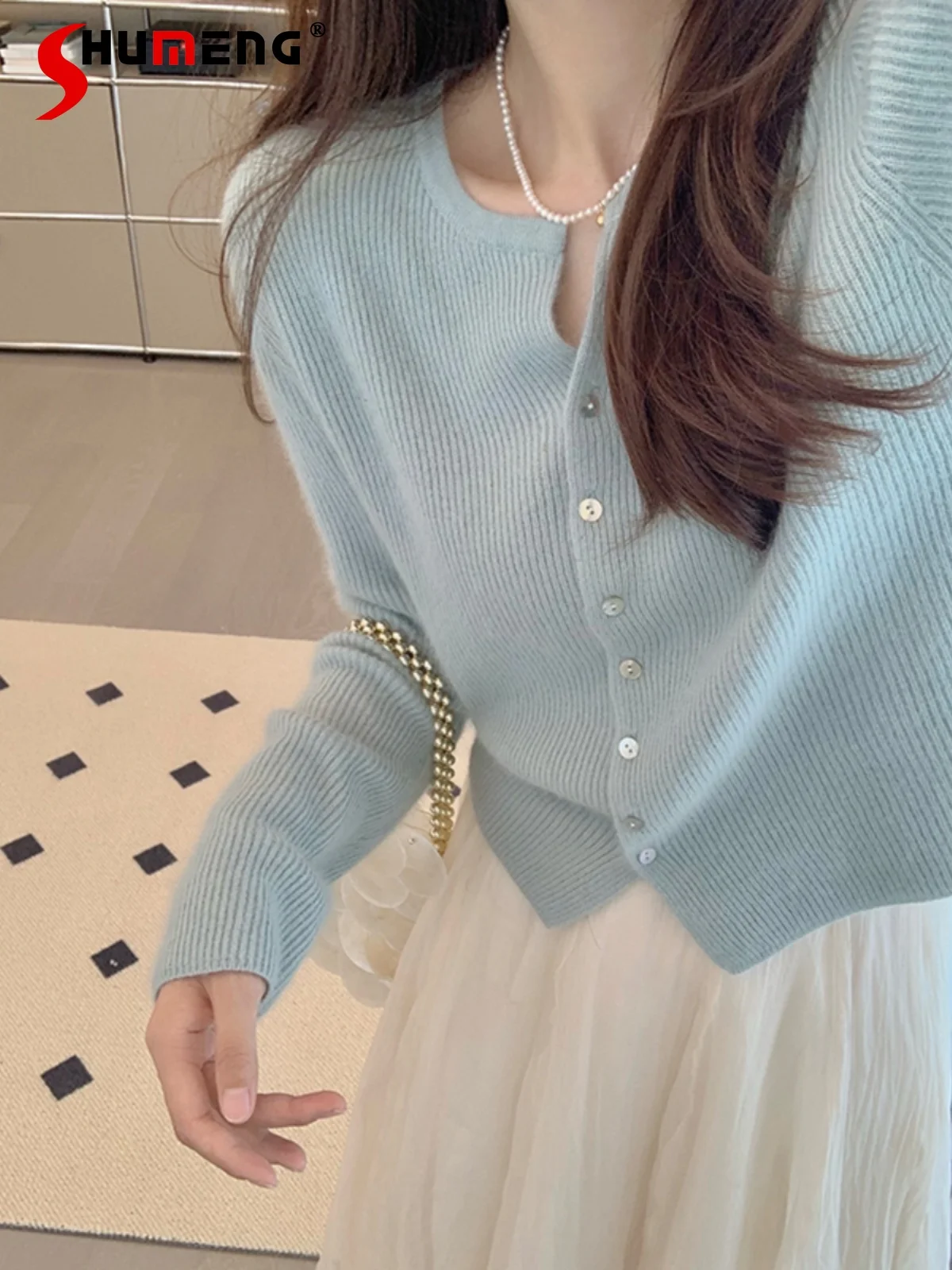 

Women's 2023 Autumn New Fashion Sweater Coats Blue Long Sleeved Knitted Cardigans Loose Comfort Casual Round Neck Feminine Tops