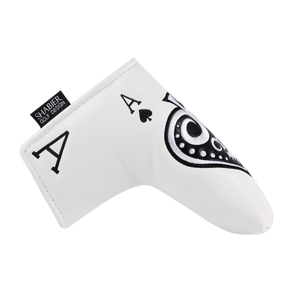 Poker Ace of Spades Design White PU Synthetic Leather Golf Magnetic Headcover Blade Putter Cover