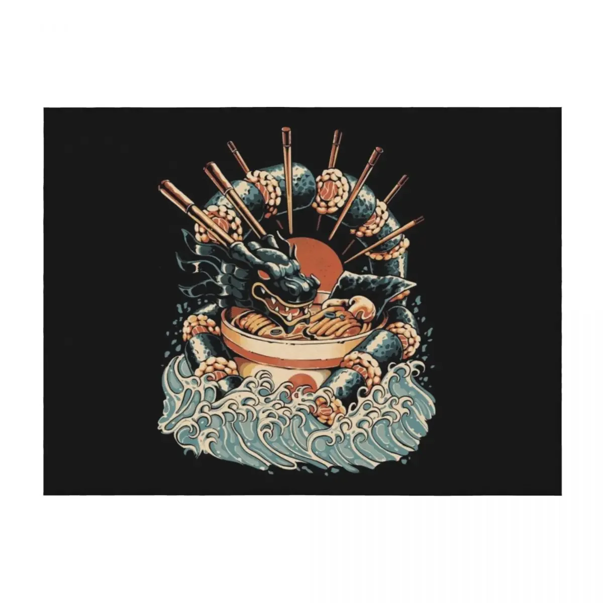 

Dragon Sushi Ramen - Black Version Throw Blanket Luxury St Fashion Sofas Cute Plaid Luxury Throw Blankets