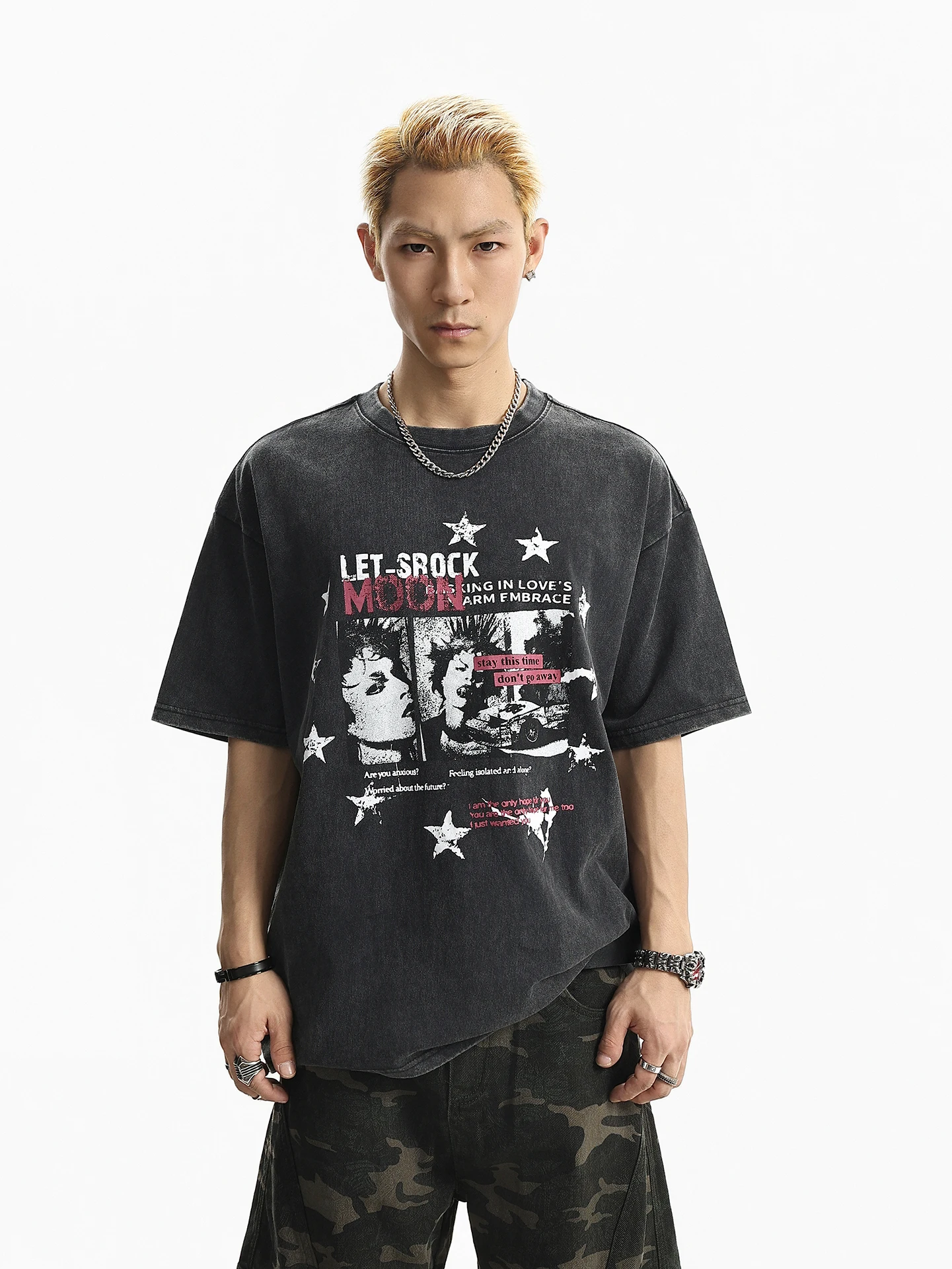 

BETEBULE American High Street Printed round Neck Short Sleeve T-Shirt Men Summer Trendy Loose Half Sleeve Top for Couples