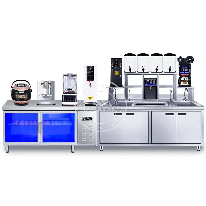 Competitive Product Bubble Tea Shop Counter With Blue Light Freezer All Set Boba Tea Machines For Milk Tea Shop