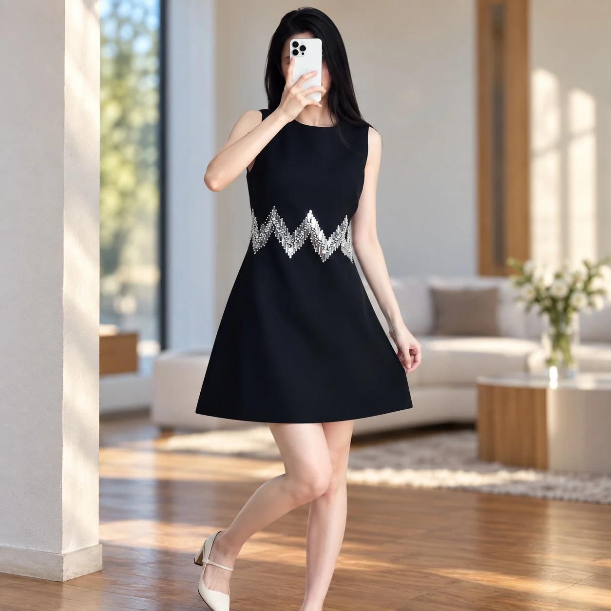 Sleeveless Single Gown a Line Fitted with Zipper Closure Rhinestone Embellishment Private Celebrity Style Dress Summer for Women