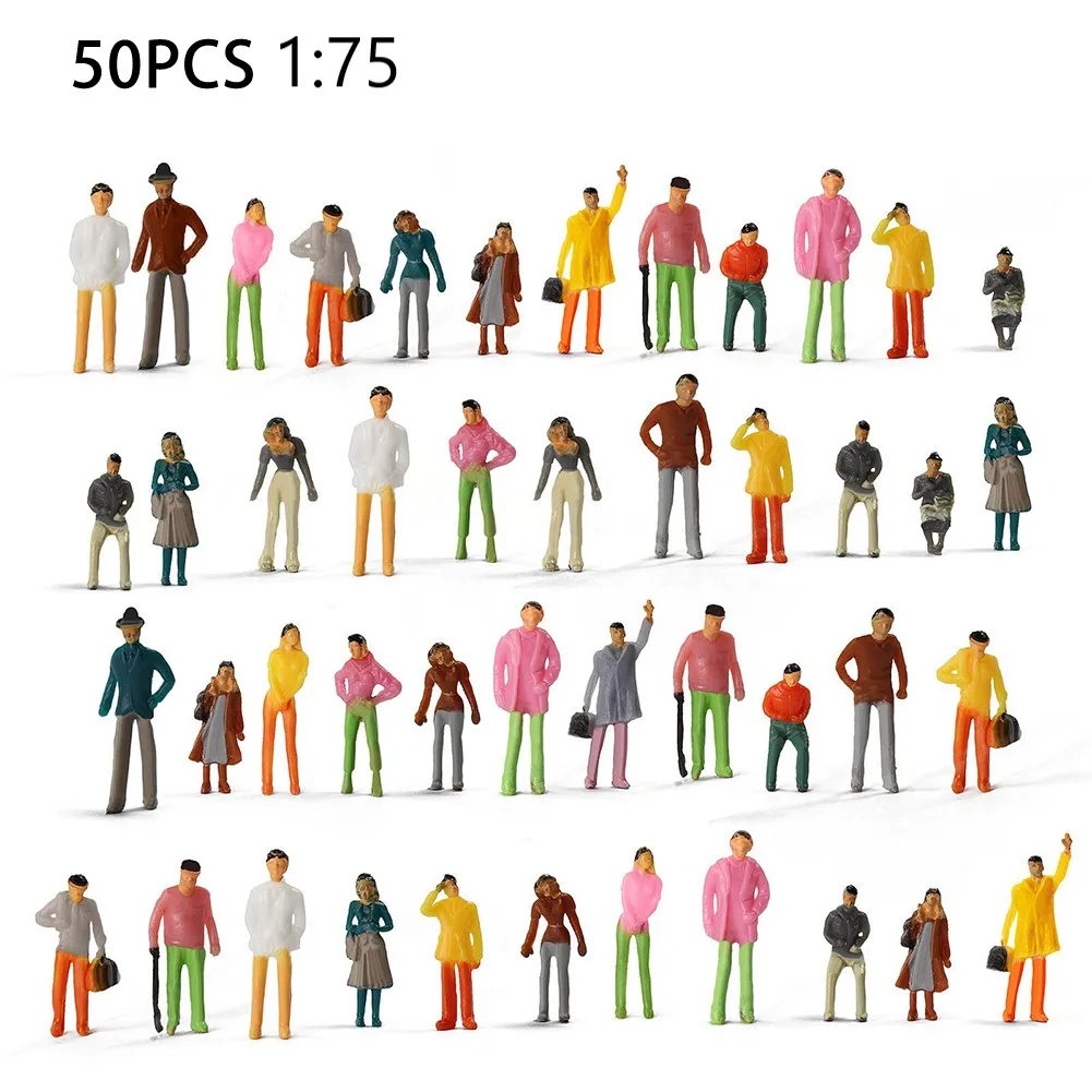 50Pcs 1:75 Scale Model Miniature Figures N Scale Painted Scenes Modelling People Assorted Poses Multicolor Scale Passenger Toy