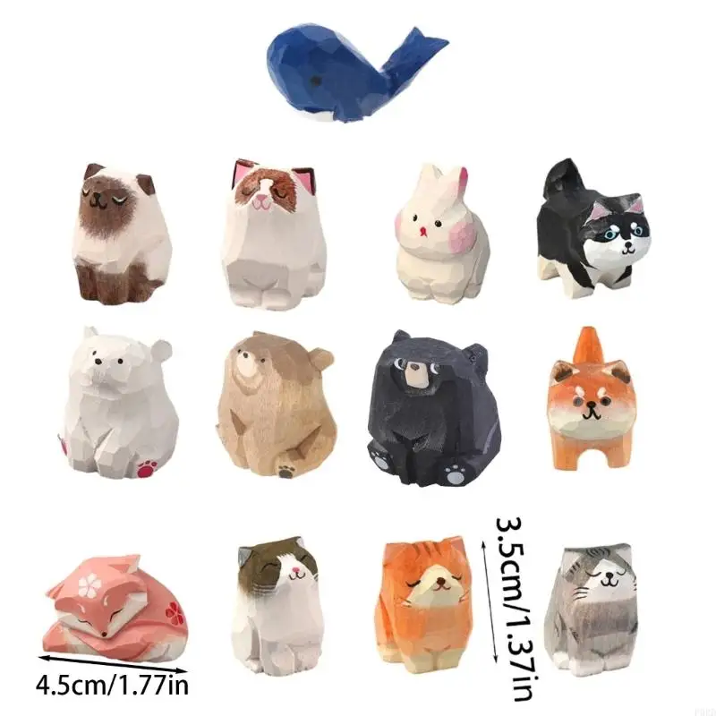 رسم كاريكاتوري لطيف حيوان صغير للحيوانات الحزينة الخشبية المصنوعة يدويًا قطة/كلب/دب/ثعالب/ديكور أرنب/حوت