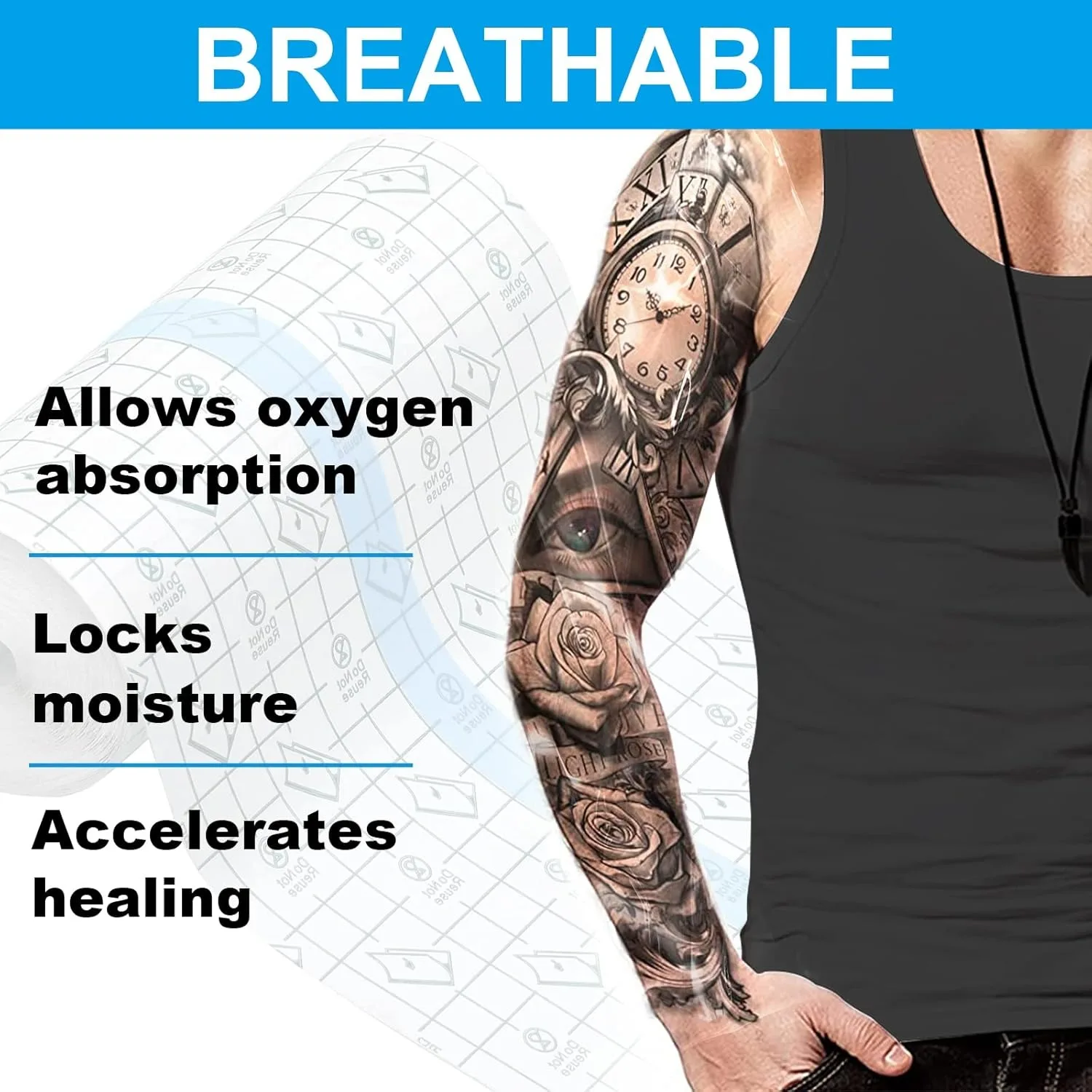 แผ่นปิดแผลกันน้ำแบบยืดหยุ่น โปร่งใส ใช้แล้วทิ้ง สำหรับปกปิดรอยสัก อาบน้ำ