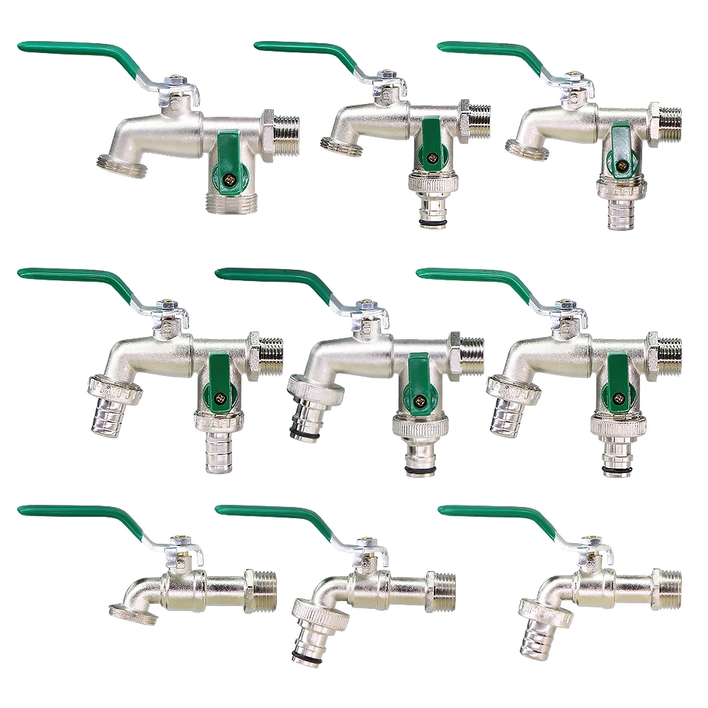 

MUCIAKIE 1/2''x3/4'' 16mm Outside Water Tap Green Handle Faucet Garden Ball Valve Lever Tap Metal 2-Way 1-Way Shut Off IBC Tank