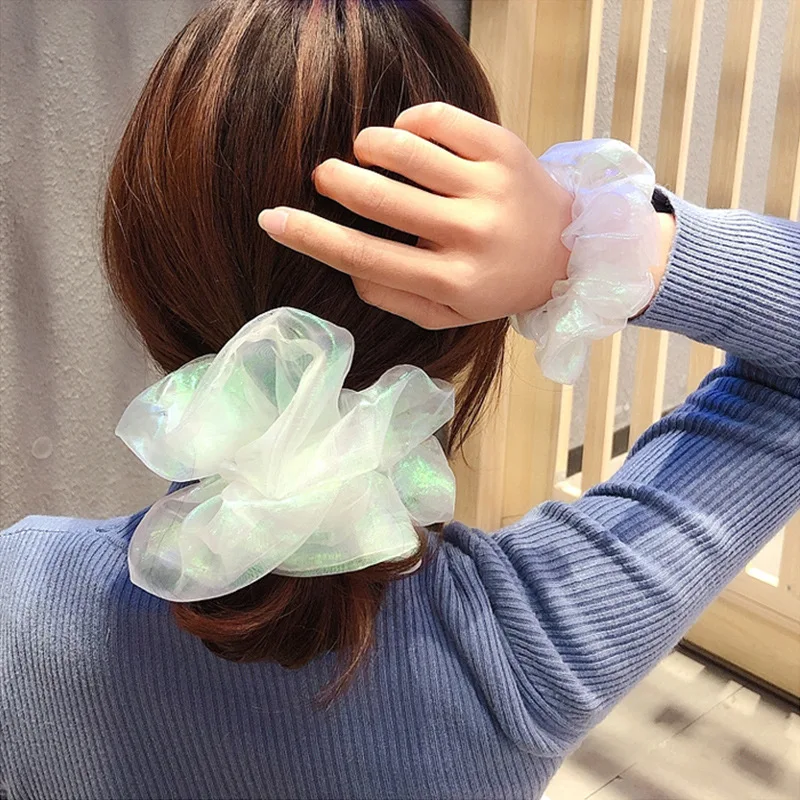 1pcs Colorful Glossy Organza Elastic Headbands Women's Hairbands  Embroidered Flower Bands Woman Hair Styling Accessories Summer