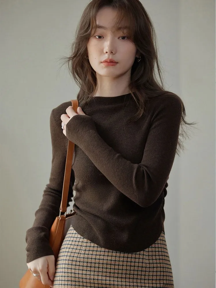 

French Minimalist Half High Neckline Pleated Sweater 2023 Autumn/Winter New High-End Base Knit Sweater