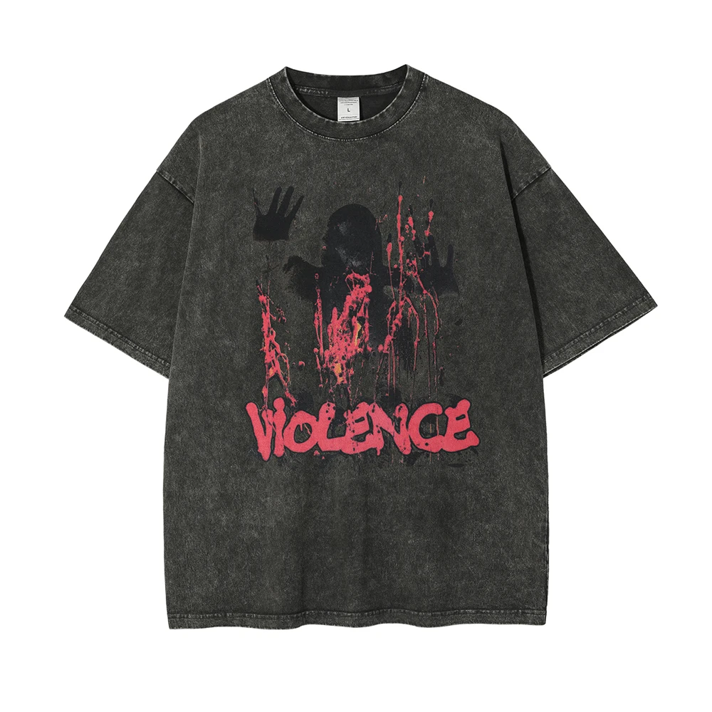 Distressed Grunge T-shirts Emo Bloody Printing Graphic T Shirts Men Harajuku Oversized Vintage Gothic Clothes Y2k Mens Clothes