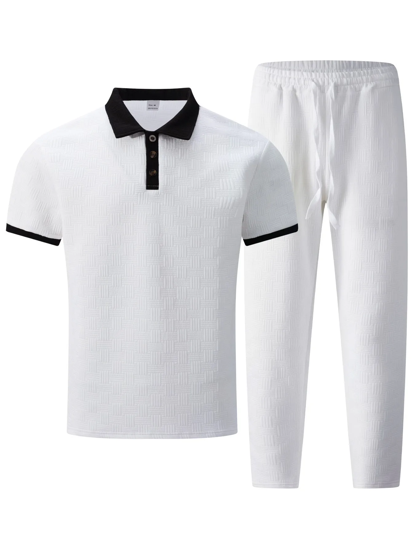 Men's 2 Piece Polo Shirt & Pants Set Textured Contrast Collar Casual Tracksuit for Daily Streetwear view 2