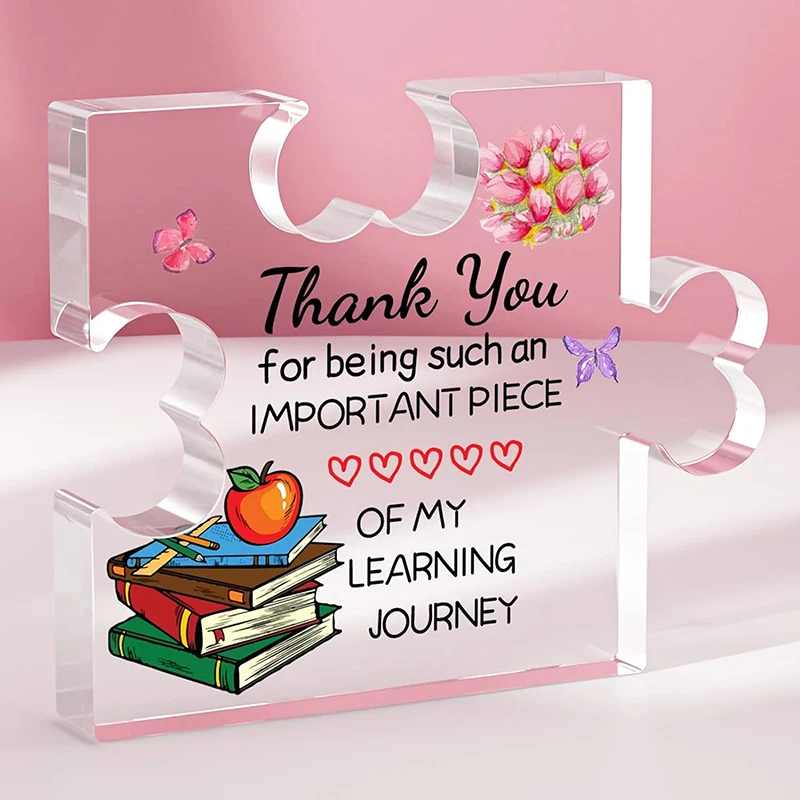 1Pc Teacher Gift Puzzle Graphic Acrylic Plaque, Novelty Graduation Season Thank You Teacher Gift Ideas Clear Acrylic Plaque