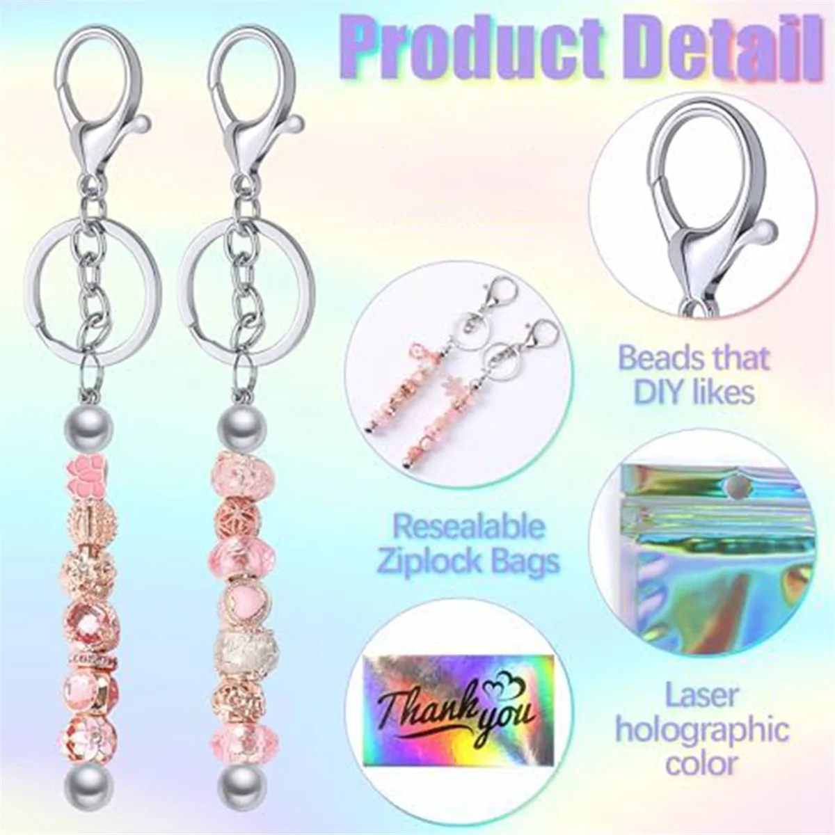 Set di portachiavi con perline in metallo con barre portachiavi regolabili da 30 pezzi per la realizzazione di progetti artigianali fai-da-te