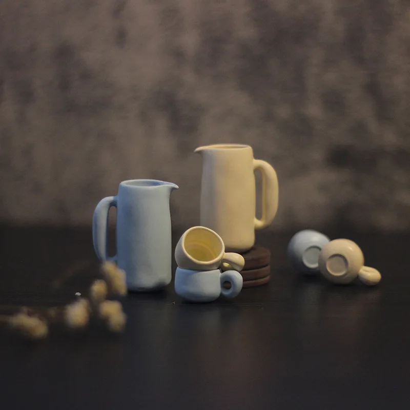 1:12 Miniatuur Kop Schotel Set Eetkamer Scène Model Poppenhuis Accessoires Simulatie Retro Theeservies Ornamenten Speelhuis Speelgoed
