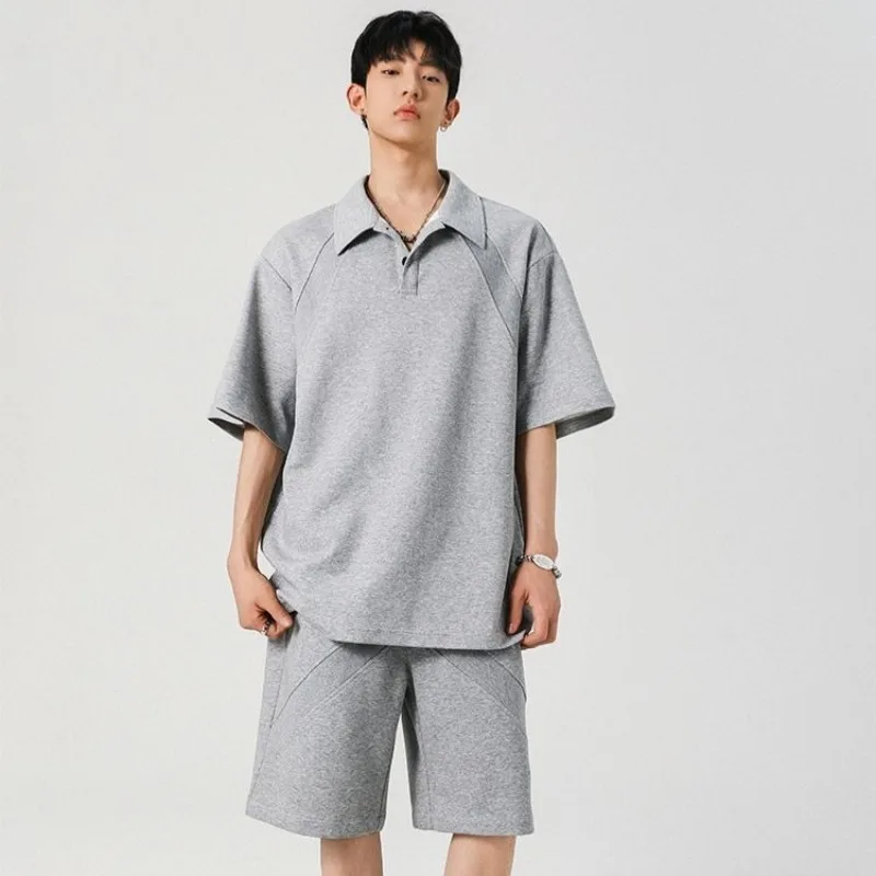 

Men Summer Cotton Casual Sports Suit Loose Fit High End Feel Trendy Brand Cool Stylish Short Sleeve Shorts Full Set