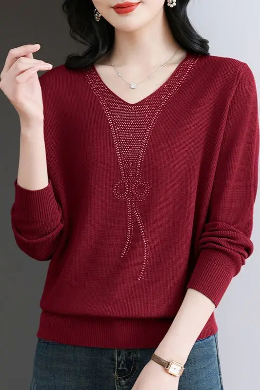 

Spring Autumn V-Neck Sequin Knit Women's Loose Long Sleeve Sweater Winter Long Sleeve Top Christmas Sweater Korean Y2k Lady Tops