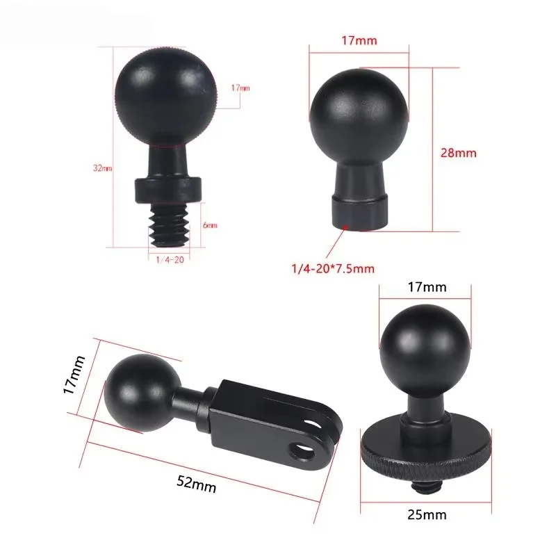 17mm Ball Head Adapter Mount 1/4" Screw for Gopro 13 12 Insta360 Action 5pro